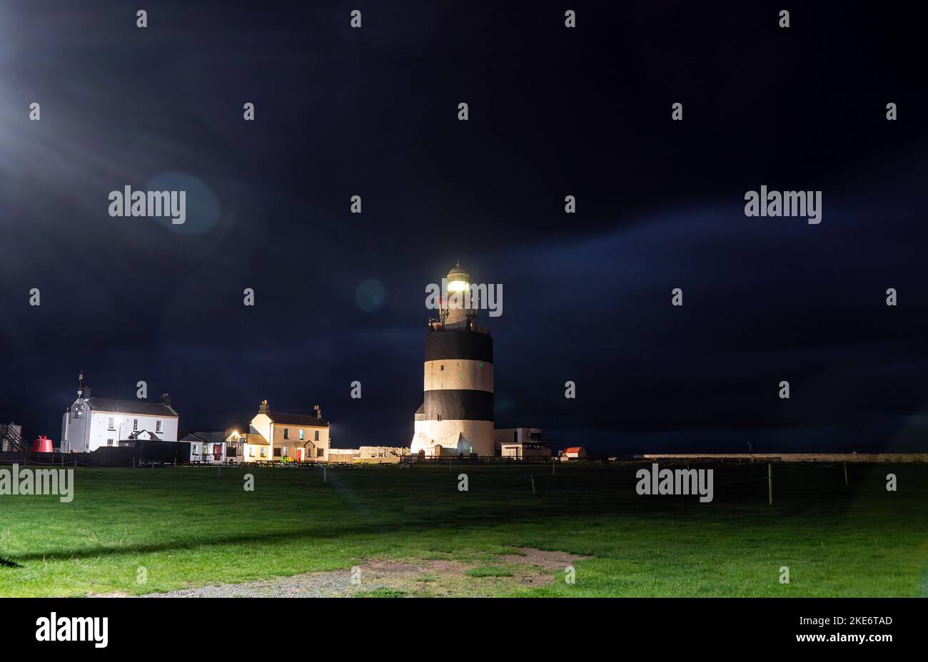 Hook Lighthouse at night. One of the oldest lighthouses in the world. Stock Photo