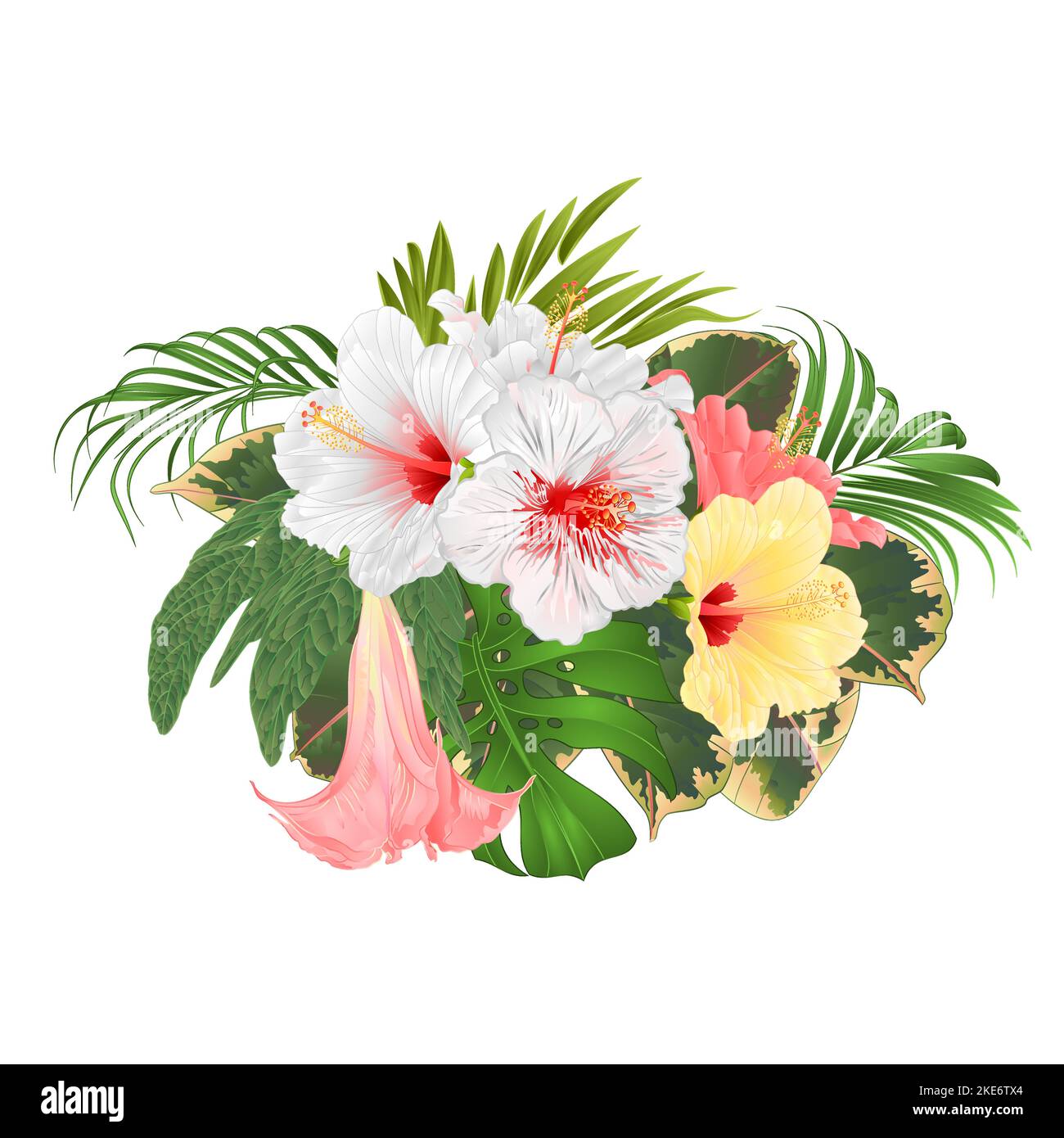 Bouquet with tropical flowers floral arrangement, with pink yellow and ...