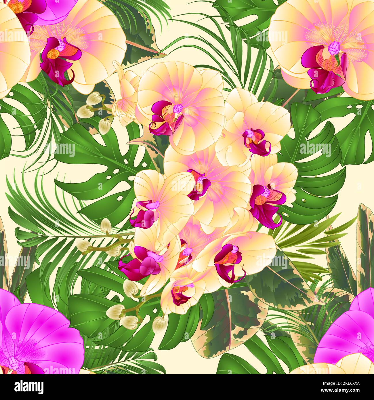 Seamless texture floral arrangement bouquet with tropical flowers with ...