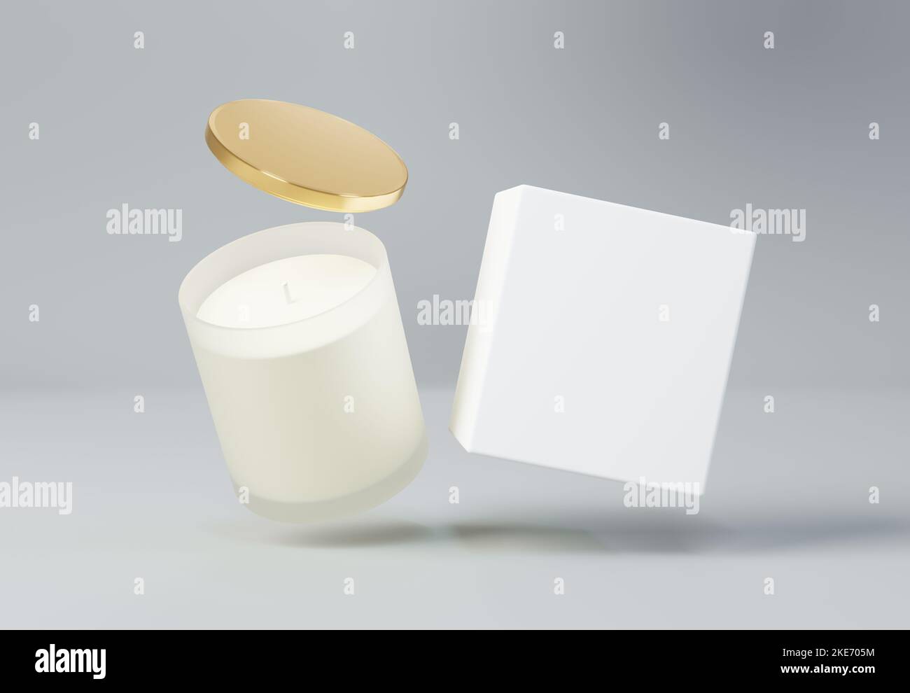 Frosted glass jar candle with gold lid and box 3D render mockup Stock Photo Alamy
