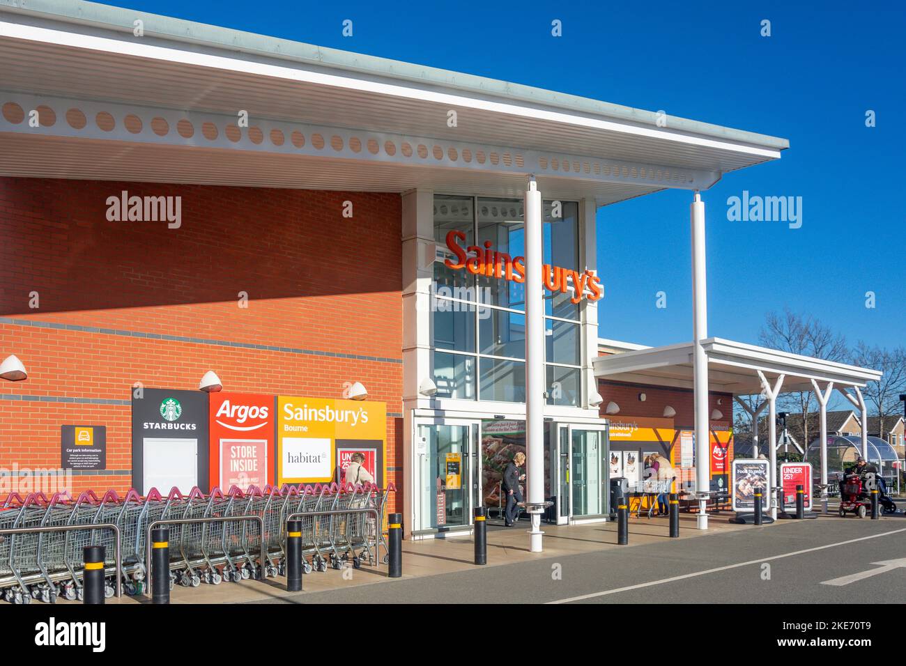 Entrance to Sainsbury's Supermarket, Exeter Street, Bourne, Lincolnshire, England, United Kingdom Stock Photo