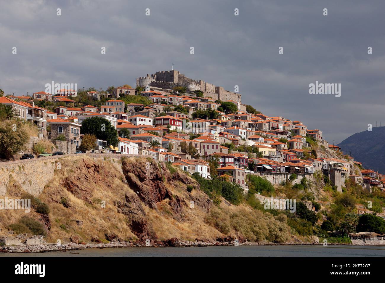 Molyvos castle seen from sea level above the town- Kastro - Molyvos