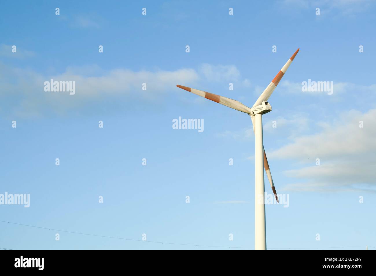 Wind turbine, wind power electricity generator. Renewable, sustainable energy icon Stock Photo
