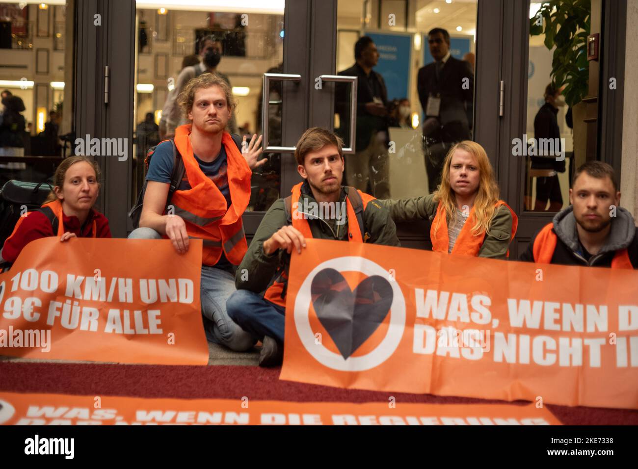 Berlin, Germany - October 16 2022: Scientist rebellion group protest outside at World Health Organisation summit 2022Climate Action Stock Photo