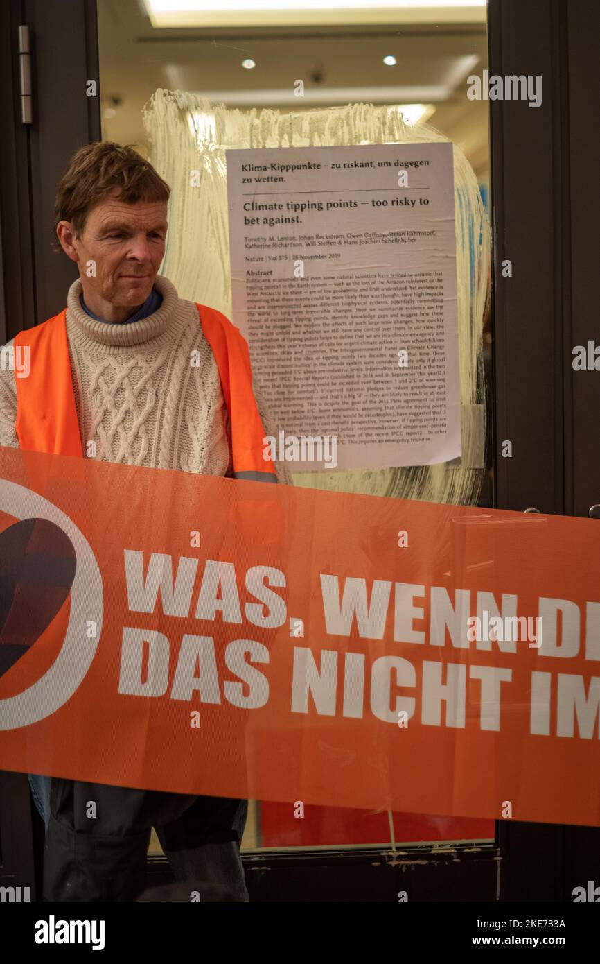 Berlin, Germany - October 16 2022: Scientist rebellion group protest outside at World Health Organisation summit 2022Climate Action Stock Photo