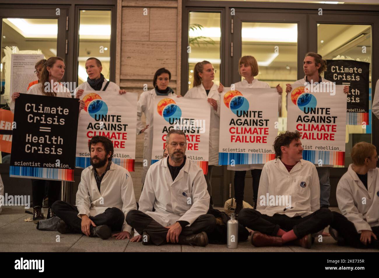 Berlin, Germany - October 16 2022: Scientist rebellion group protest outside at World Health Organisation summit 2022Climate Action Stock Photo