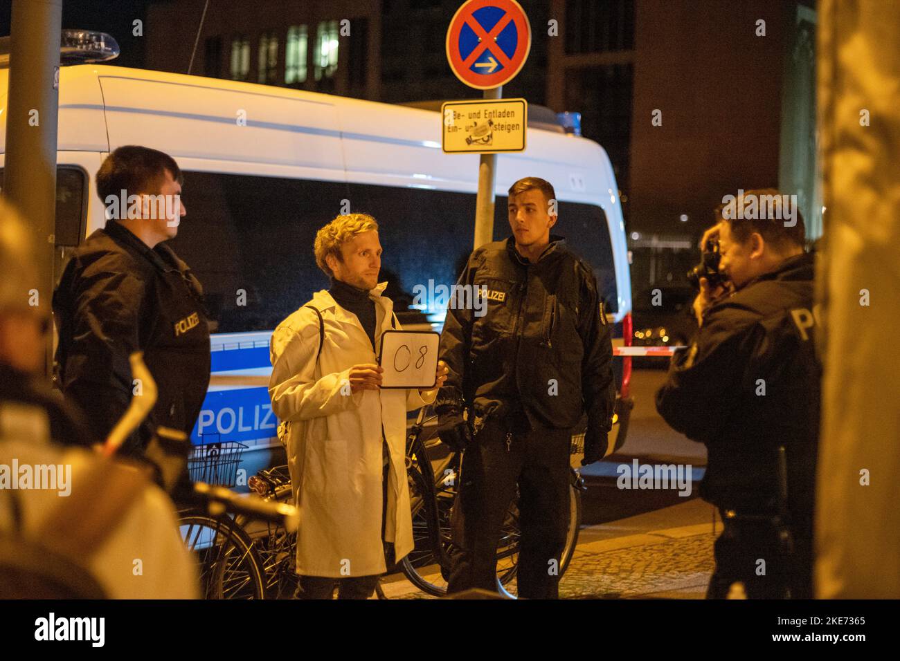 Berlin, Germany - October 16 2022: Scientist rebellion group protest outside at World Health Organisation summit 2022Climate Action Stock Photo
