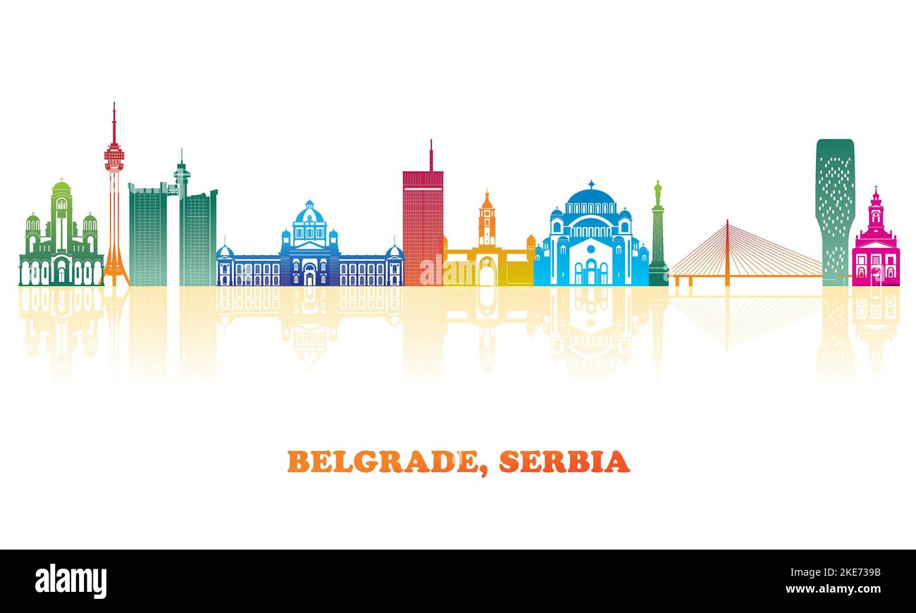 Colourfull Skyline panorama of City of Belgrade, Serbia - vector illustration Stock Vector
