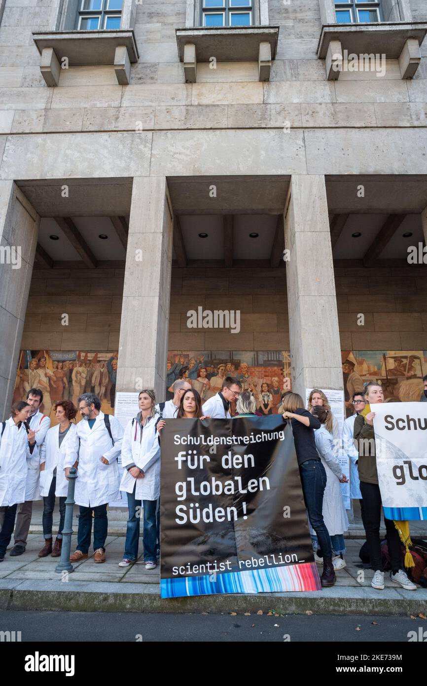 Berlin, Germany - October 17 2022: Scientist rebellion group protest outside Finance Minister Stock Photo