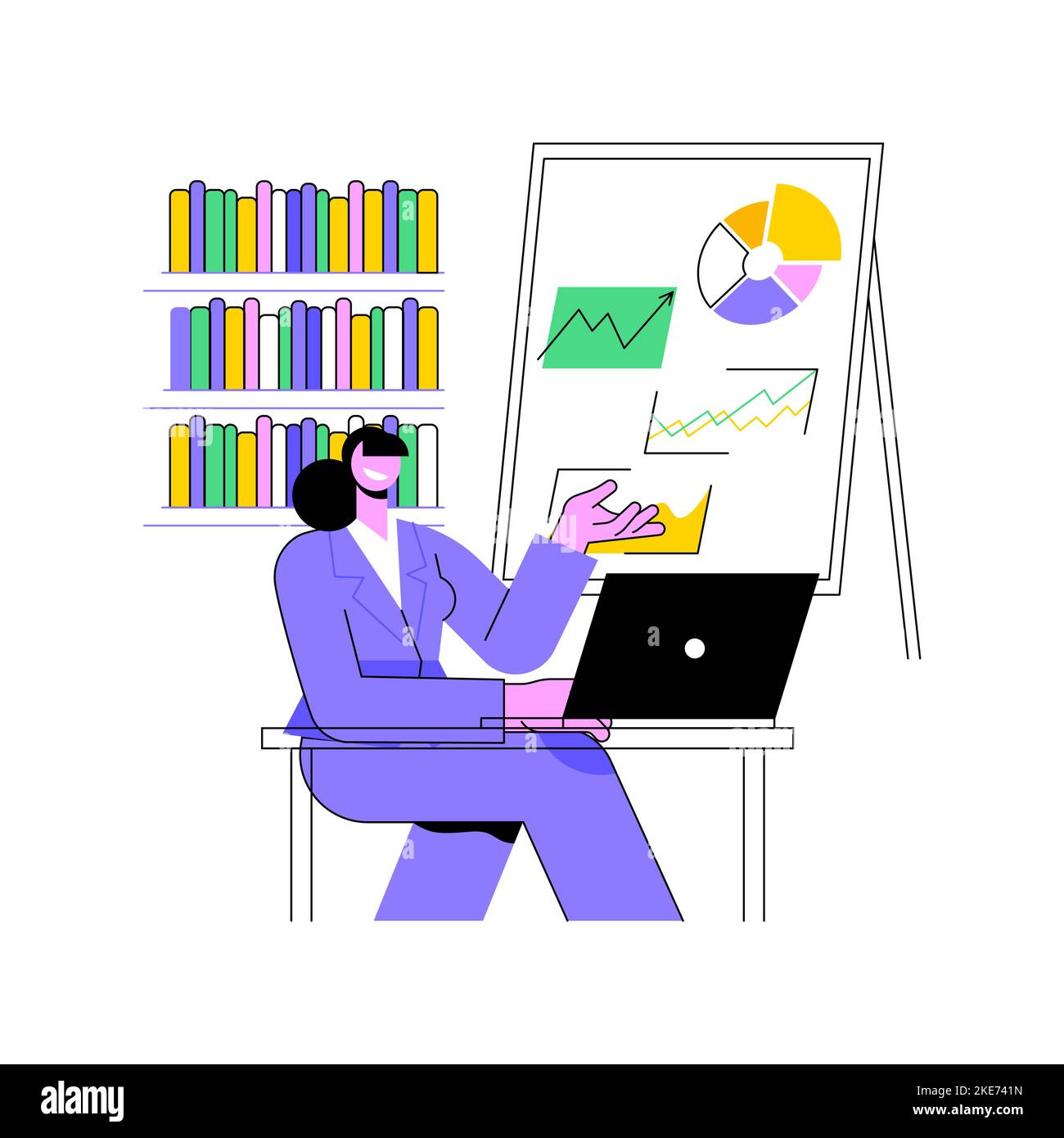 Online MBA isolated cartoon vector illustrations. Concentrated girl with laptop doing getting MBA course, business management and operations, virtual education, distance learning vector cartoon. Stock Vector