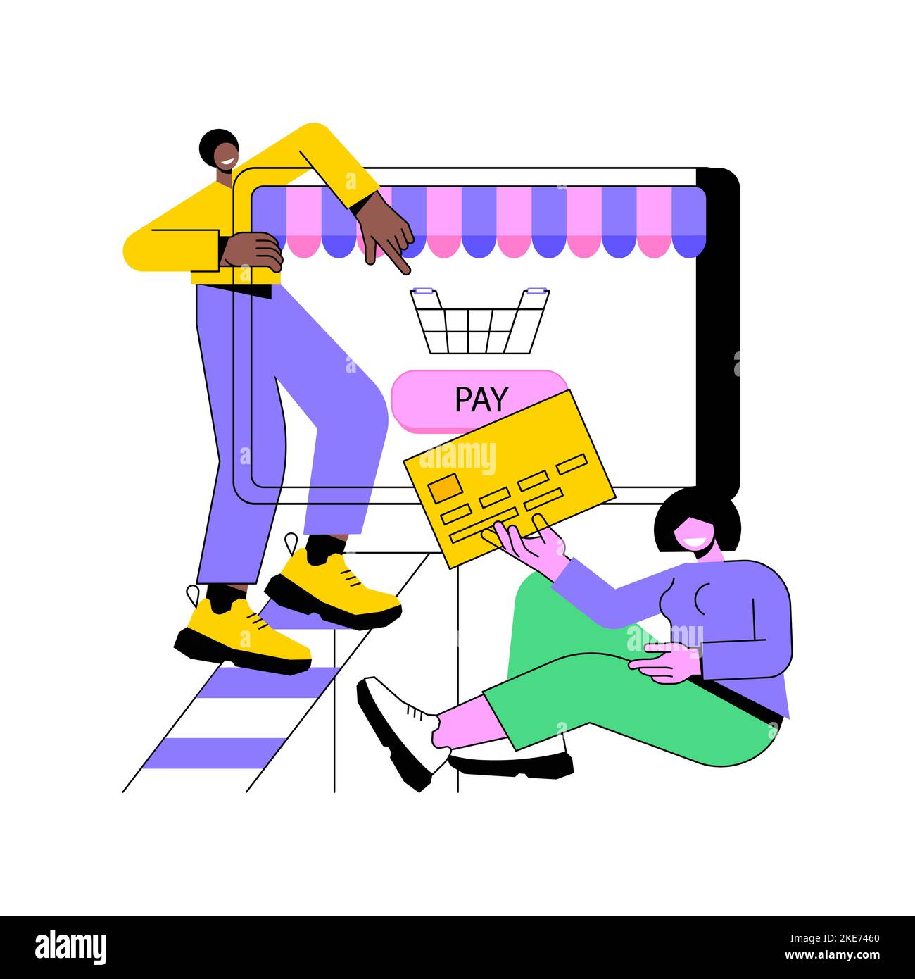 Paying order isolated cartoon vector illustrations. Young couple paying