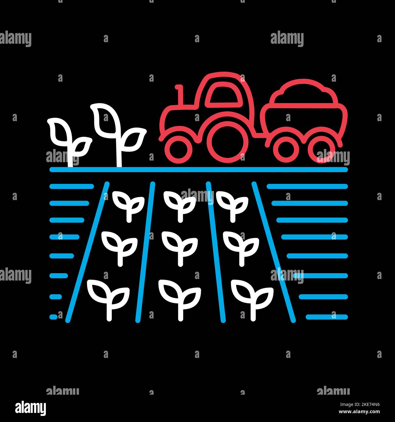Tractor on field harvest seedling isolated on black background icon ...