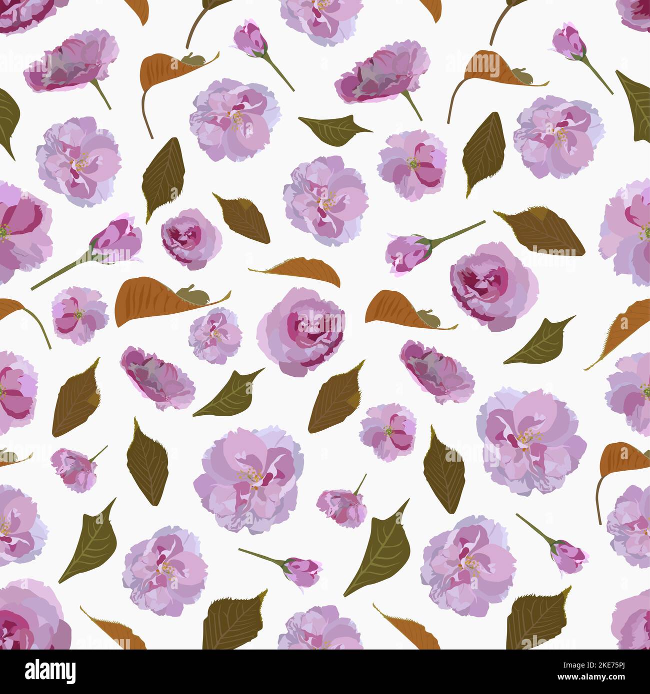 Vector seamless pattern with sakura flowers. Spring floral background, wallpaper Stock Vector