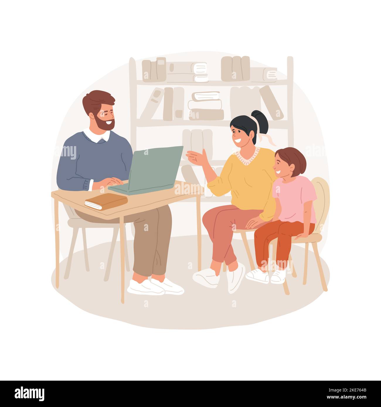 Parent-teacher interview isolated cartoon vector illustration. Parent
