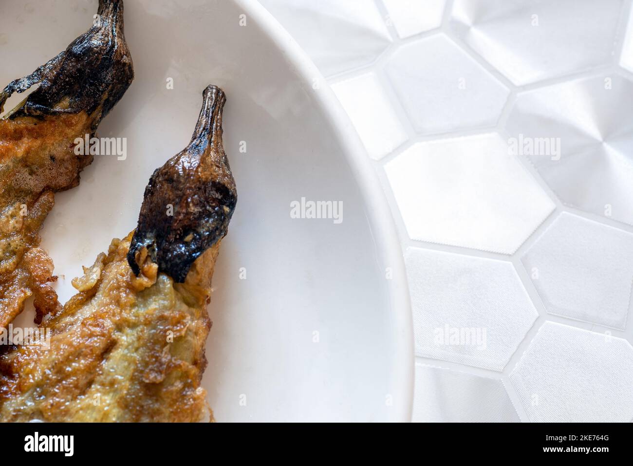 Tortang talong is an eggplant omelette Filipino dish and is a popuar breakfast and lunch meal in the Philippines Stock Photo