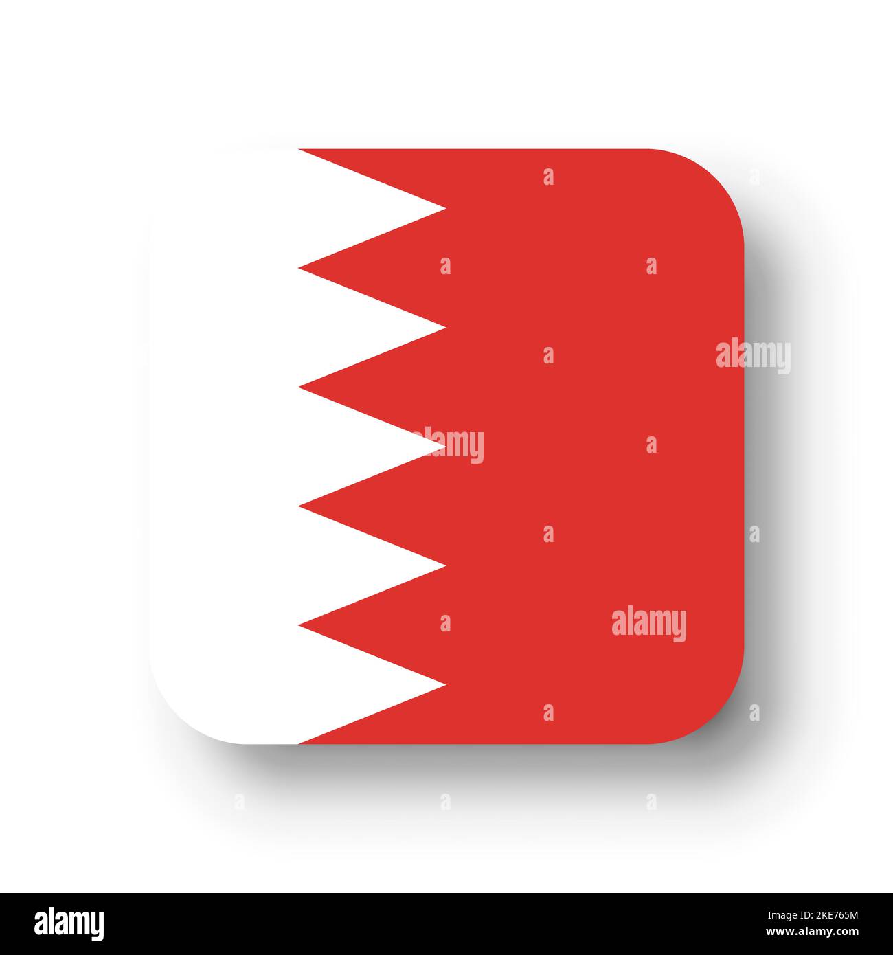 Bahrain flag - flat vector square with rounded corners and dropped shadow. Stock Vector