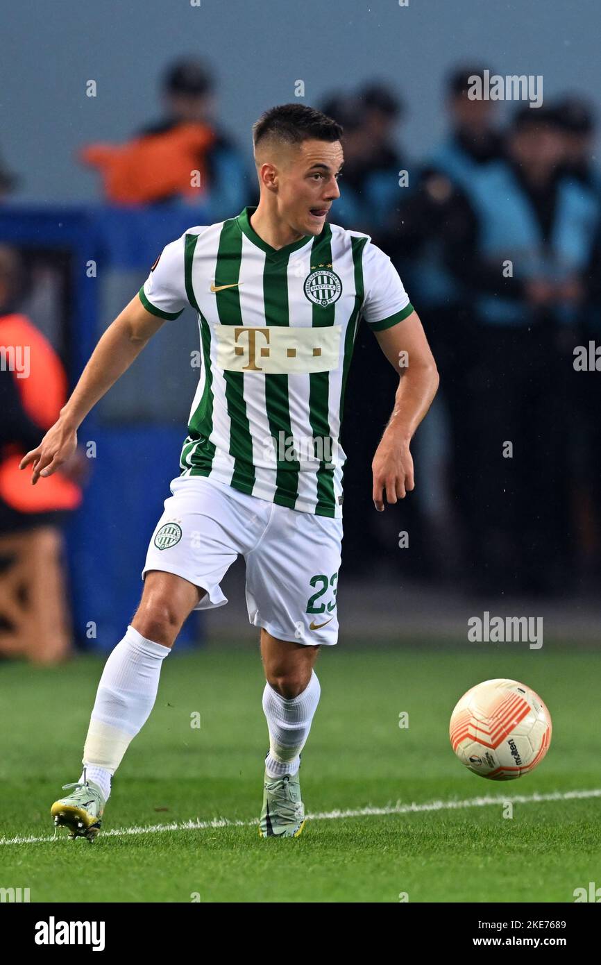 Endre Botka of Ferencvarosi TC controls the ball during the UEFA News  Photo - Getty Images