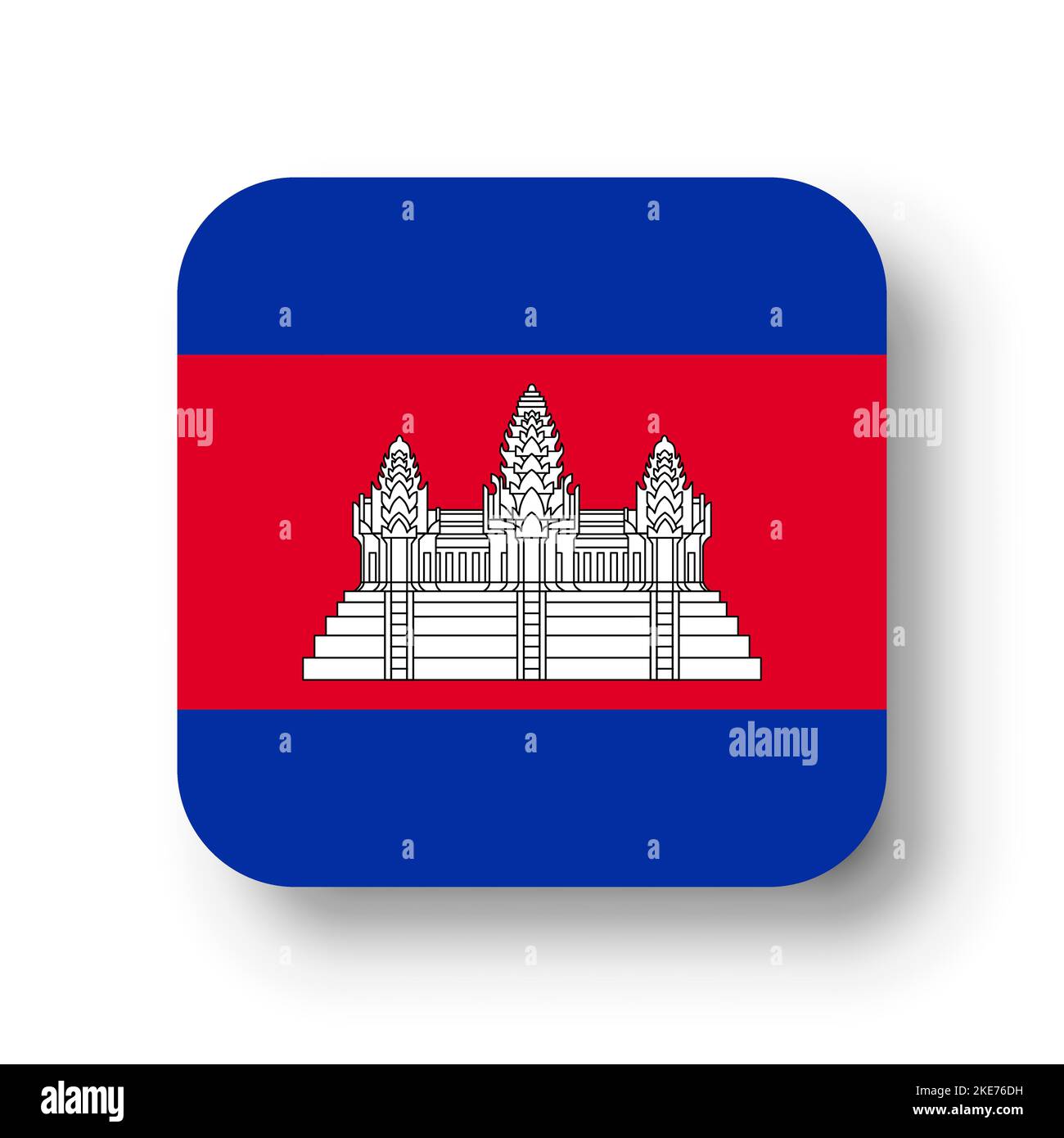Cambodia flag flat vector square with rounded corners and dropped