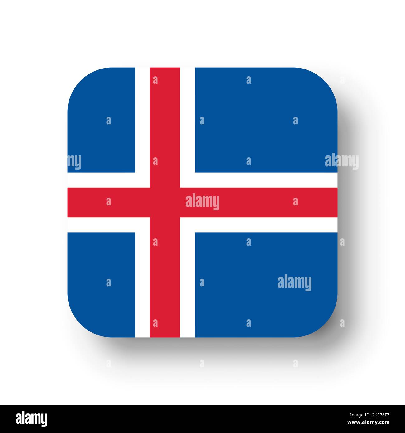 Iceland flag - flat vector square with rounded corners and dropped shadow. Stock Vector