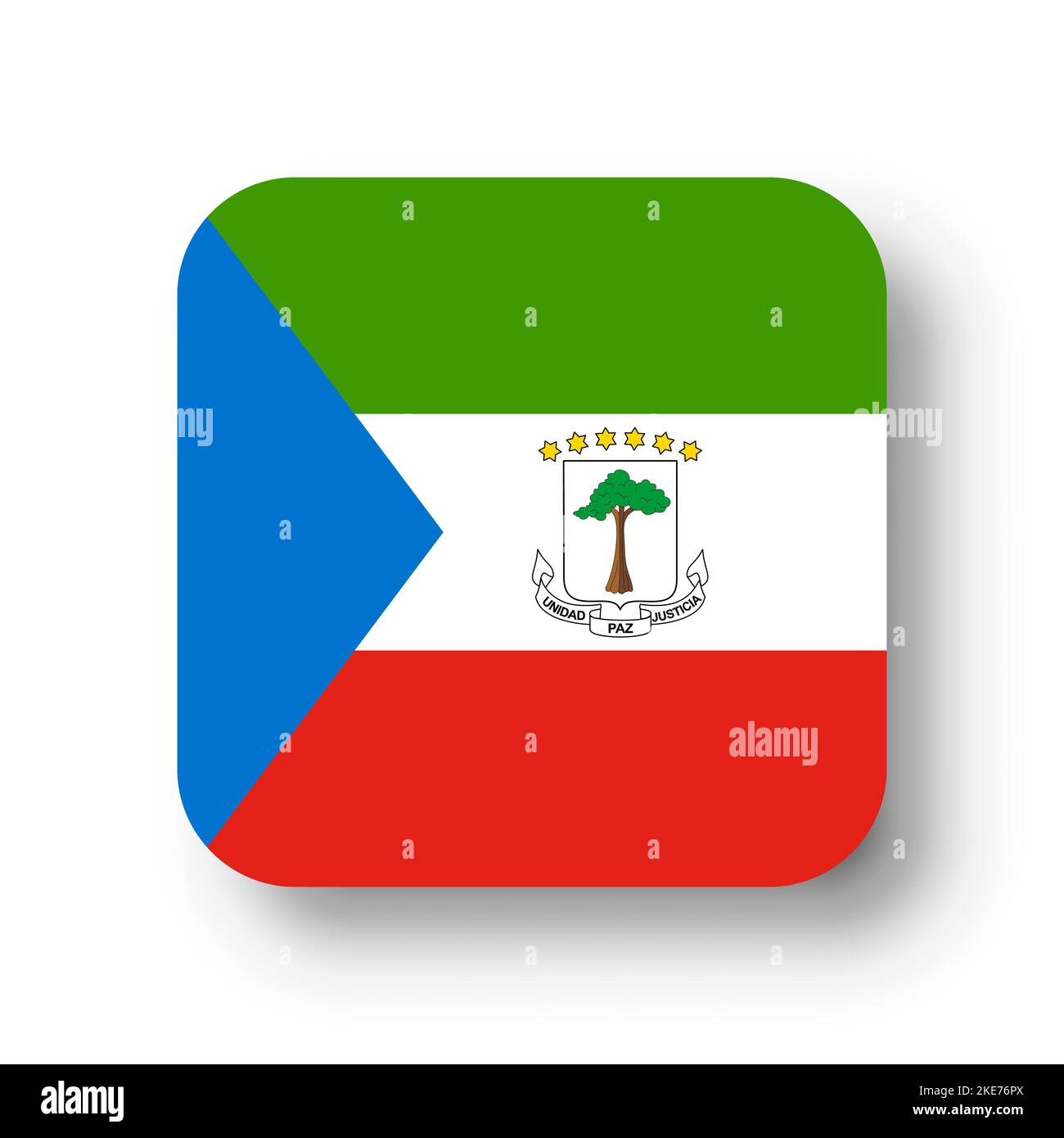 Equatorial Guinea flag - flat vector square with rounded corners and dropped shadow. Stock Vector