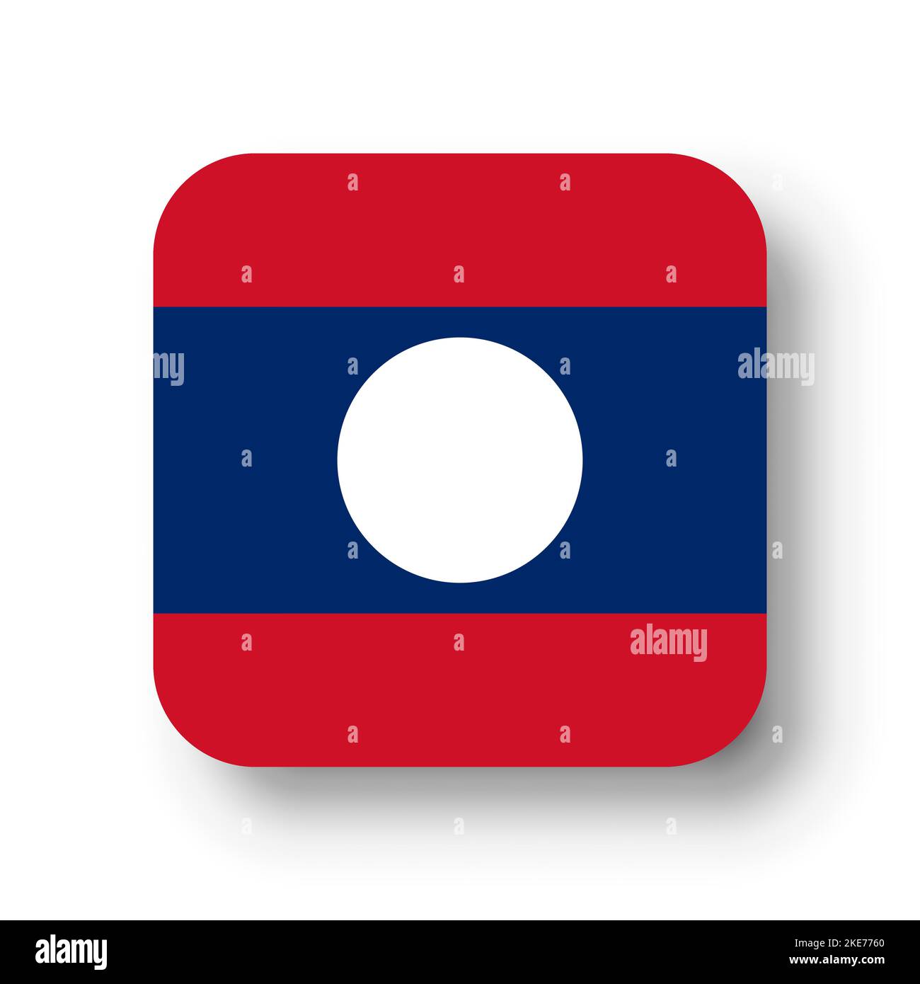 Laos flag - flat vector square with rounded corners and dropped shadow. Stock Vector