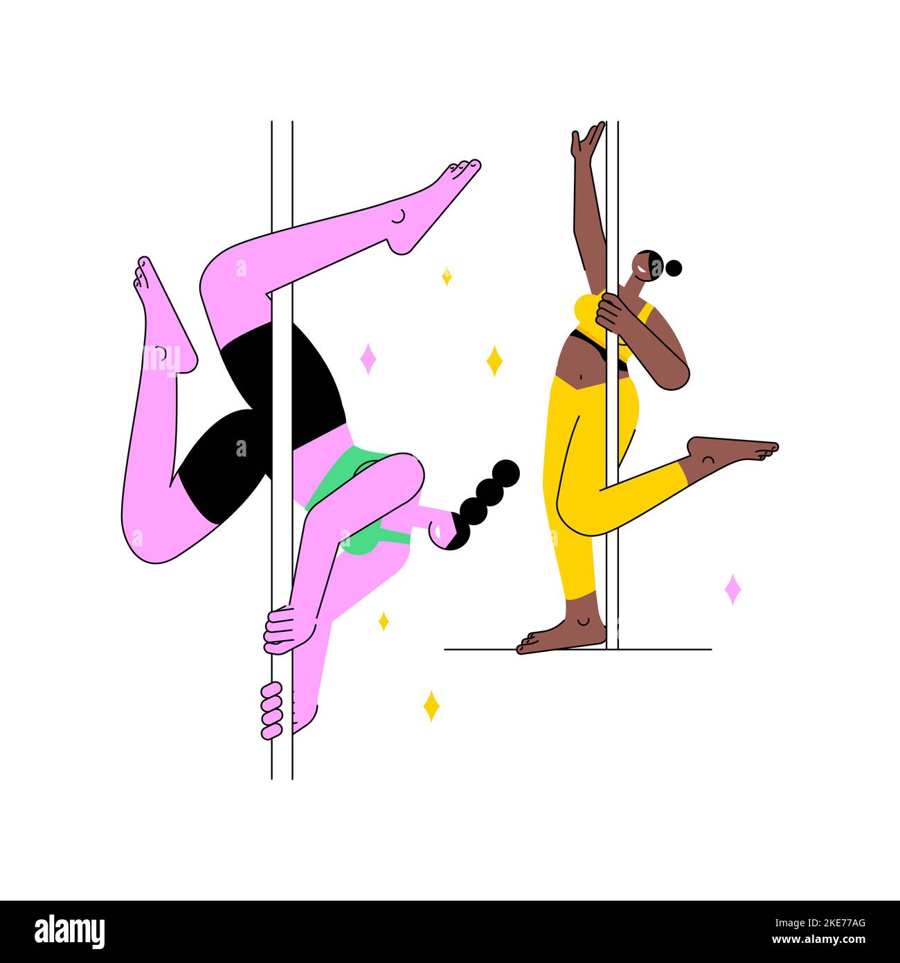 Pole dance classes isolated cartoon vector illustrations. Athletic