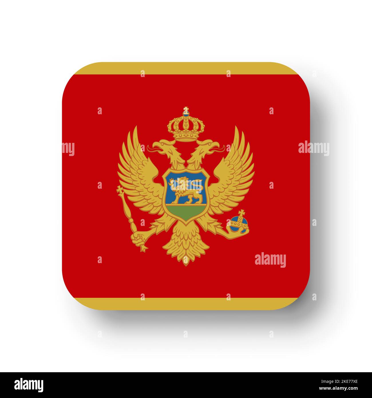 Montenegro flag - flat vector square with rounded corners and dropped shadow. Stock Vector