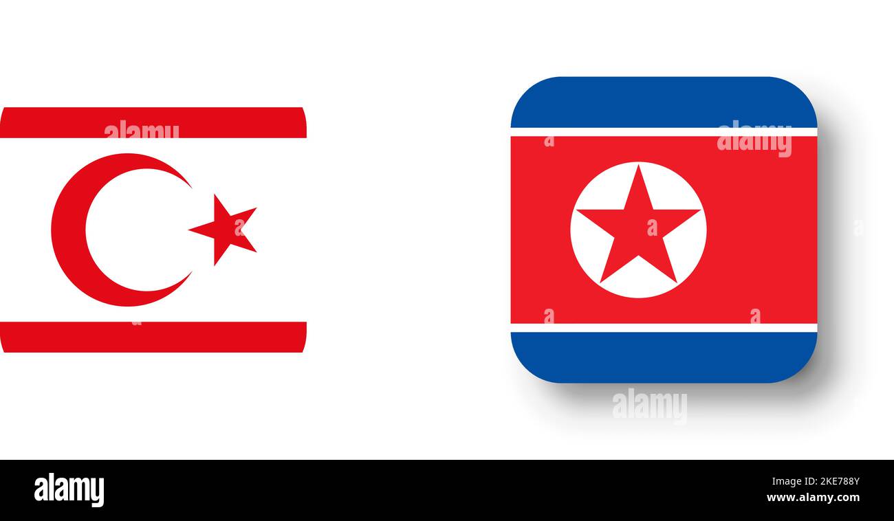 North Korea flag flat vector square with rounded corners and dropped