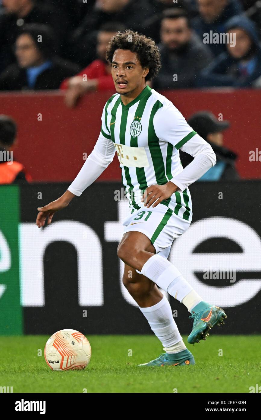 Henry Wingo of Ferencvarosi TC controls the ball during the