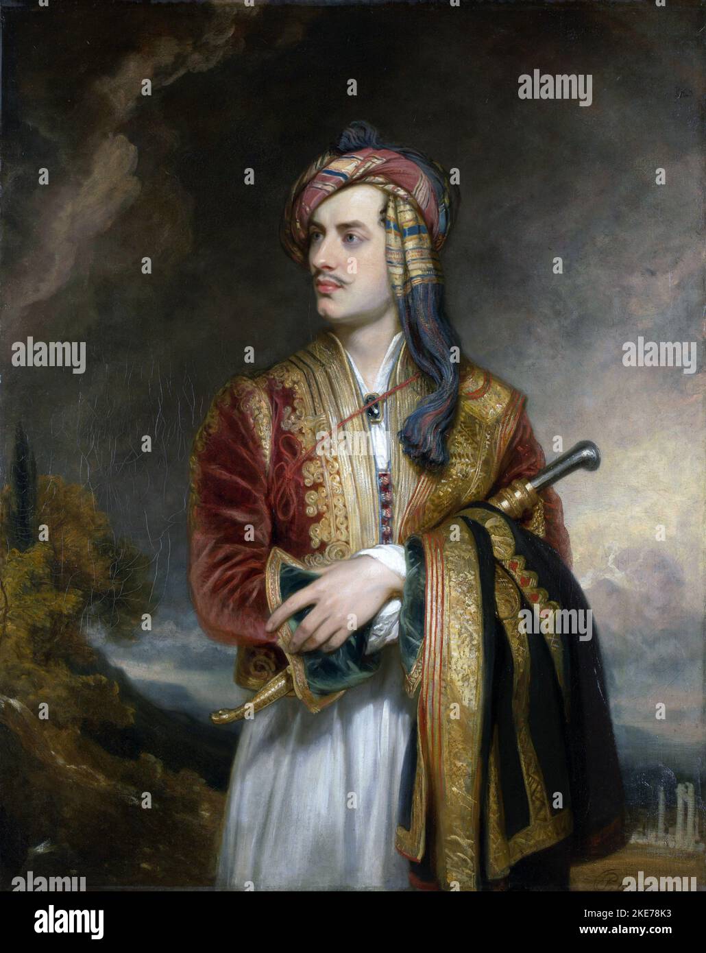 Lord Byron in Albanian dress by Thomas Phillips, 1813. George Gordon Byron, 6th Baron Byron (1788 – 1824), Lord Byron, was an English poet Stock Photo