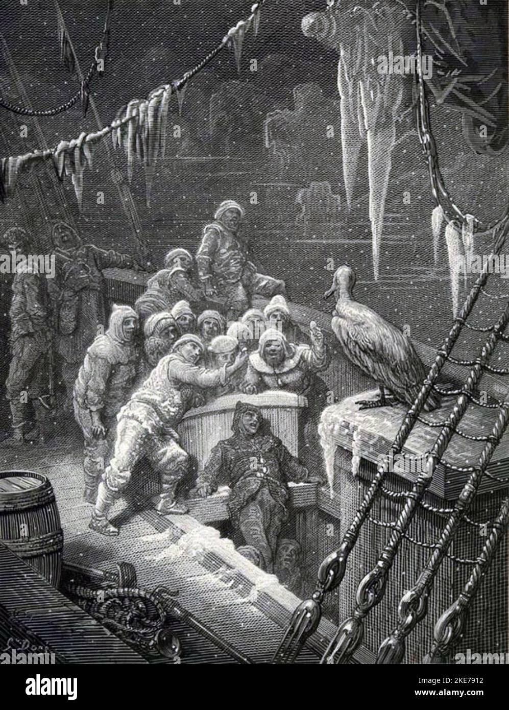 Engraving of a scene from The Rime of the Ancient Mariner. The frozen crew and the albatross by Gustave Doré (1876) Poem by Samuel Taylor Coleridge Stock Photo