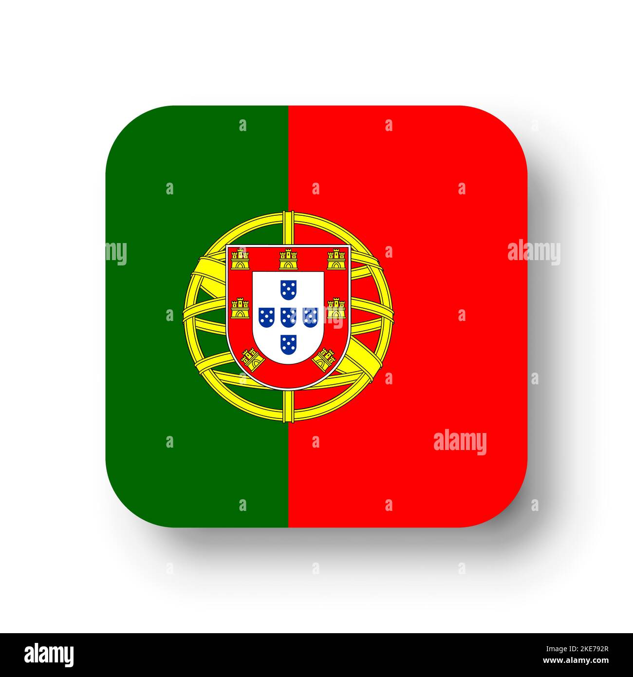 Portugal flag - flat vector square with rounded corners and dropped shadow. Stock Vector
