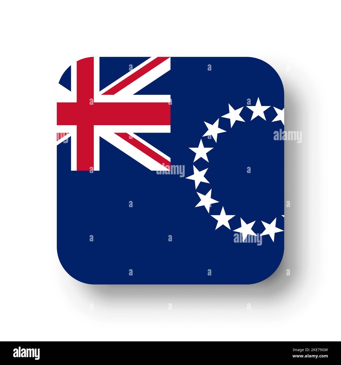 Cook Islands flag flat vector square with rounded corners and dropped