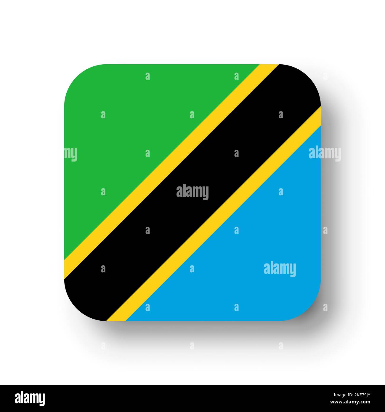Tanzania flag - flat vector square with rounded corners and dropped ...