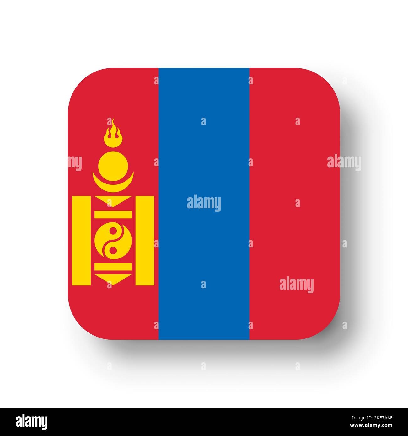 Mongolia flag - flat vector square with rounded corners and dropped shadow. Stock Vector