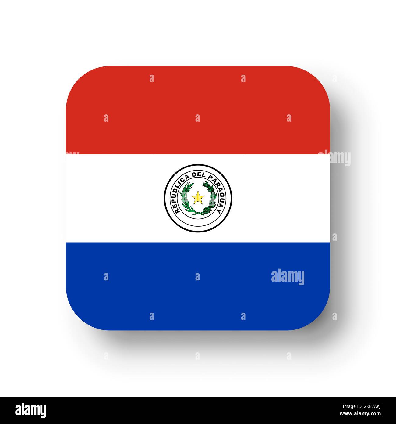 Paraguay flag - flat vector square with rounded corners and dropped shadow. Stock Vector