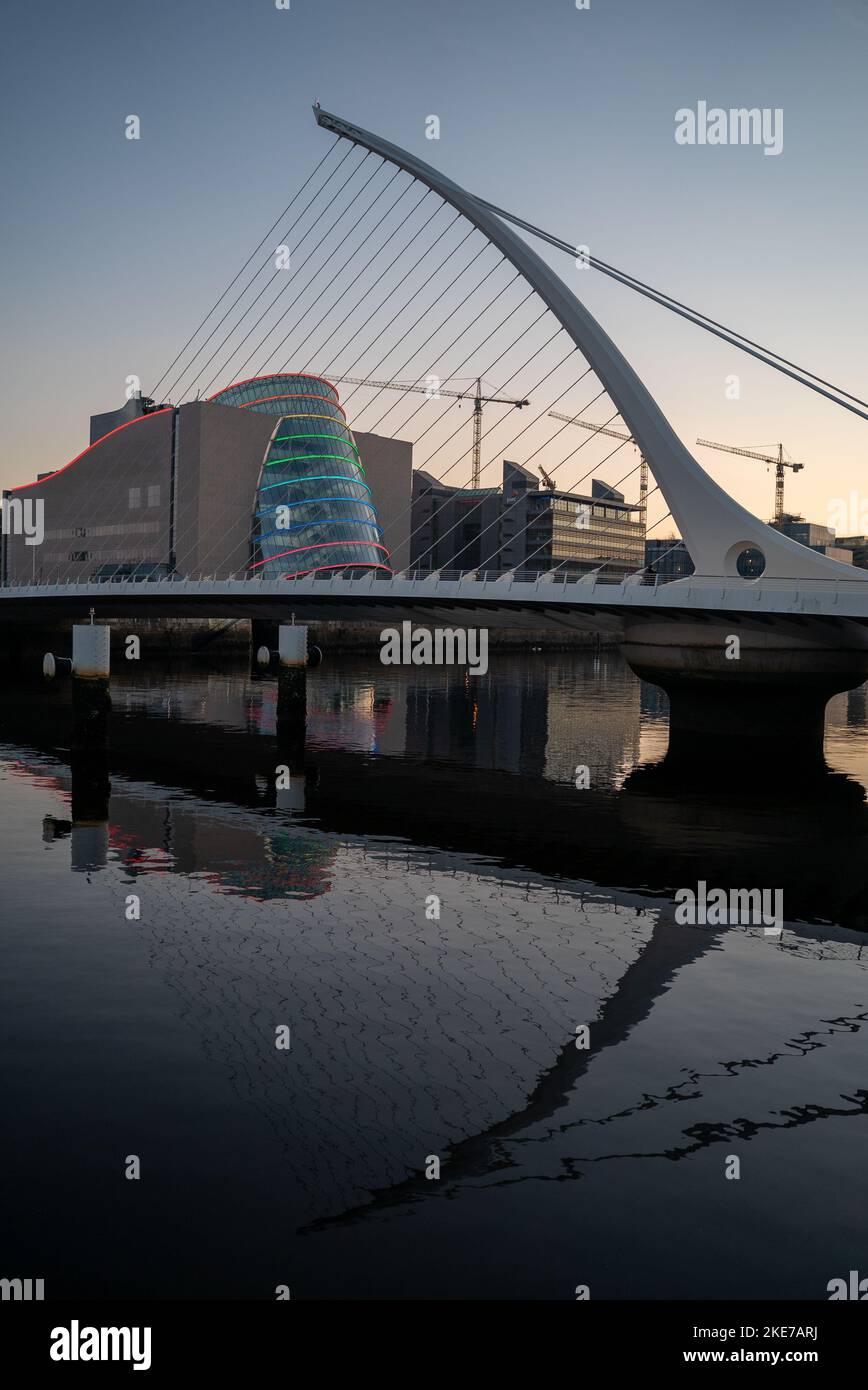 A scenic vertical shot of the Samuel Beckett Bridge in Dublin Ireland ...