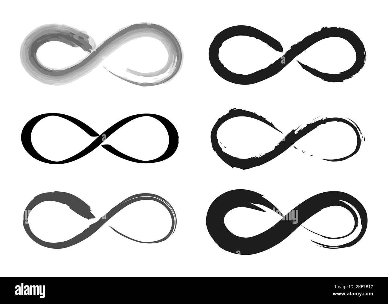 Infinity set icon, Looped Brush Stroke. Curved Dry Brush Stroke. Grunge Distress Textured Design Element. Grungy Black Painted Used As Banner, Template Stock Vector