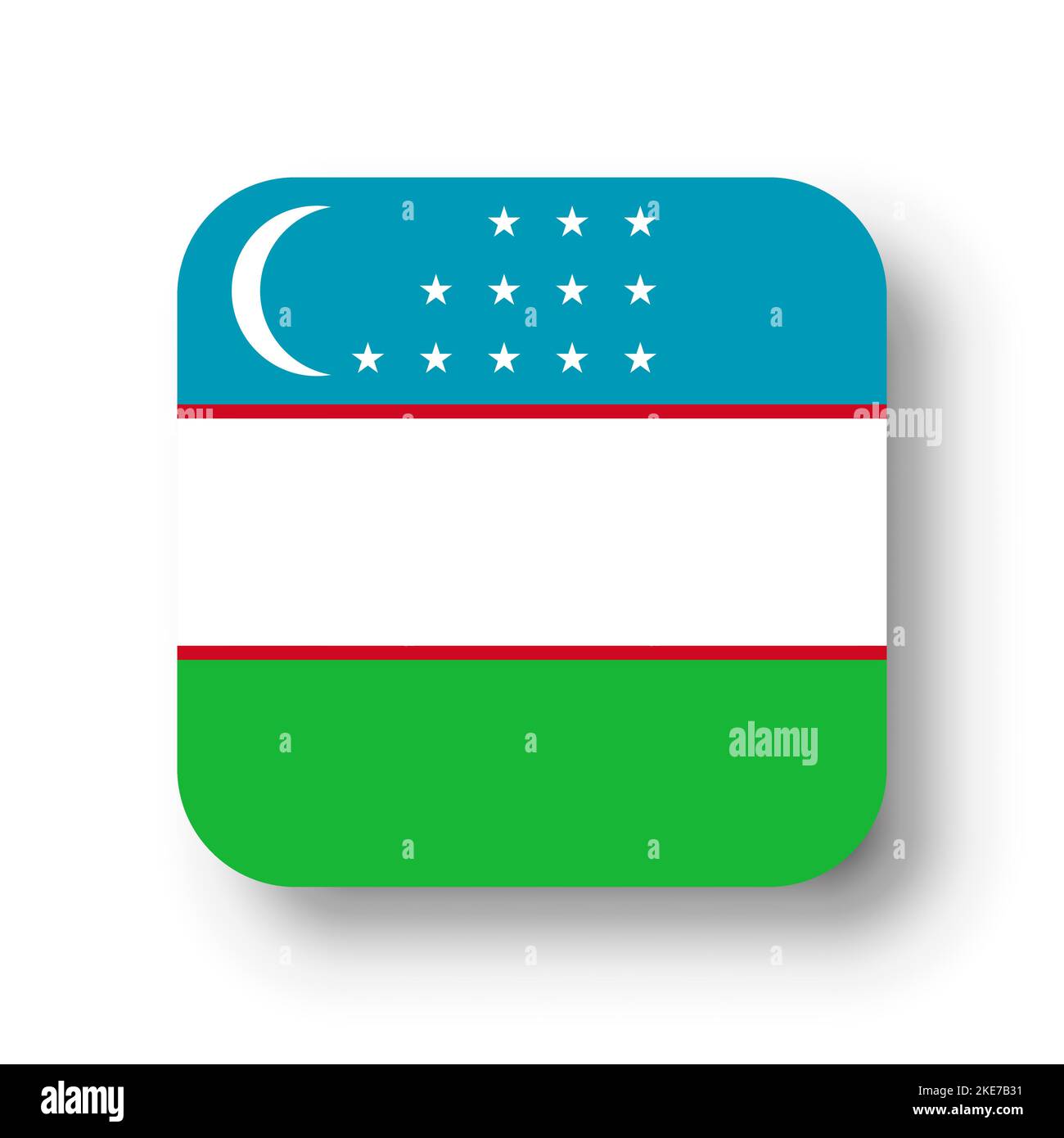 Uzbekistan flag flat vector square with rounded corners and dropped