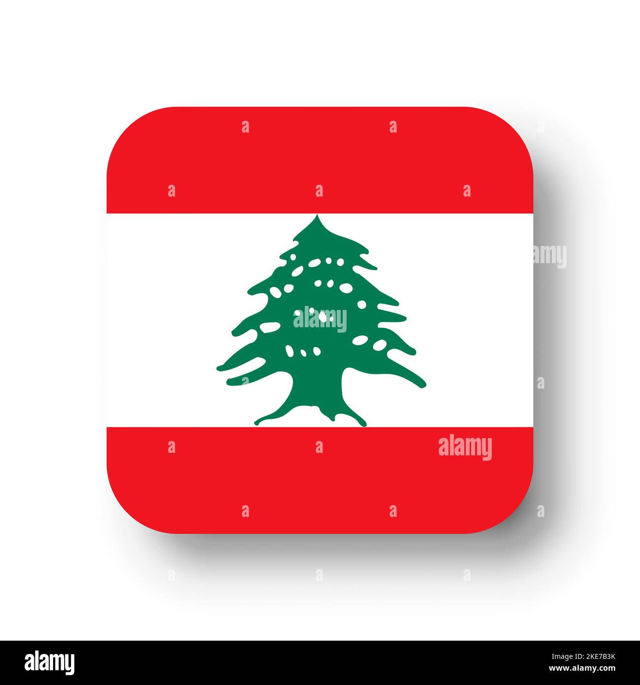Lebanon flag flat vector square with rounded corners and dropped