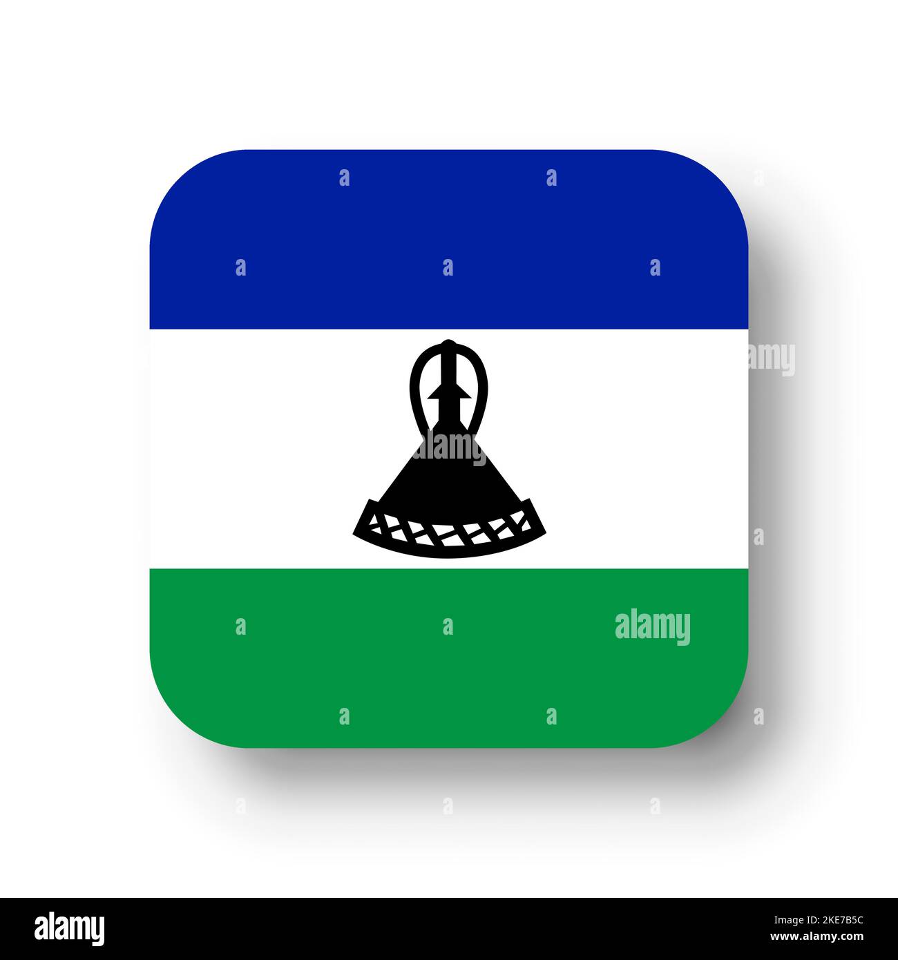 Lesotho flag flat vector square with rounded corners and dropped