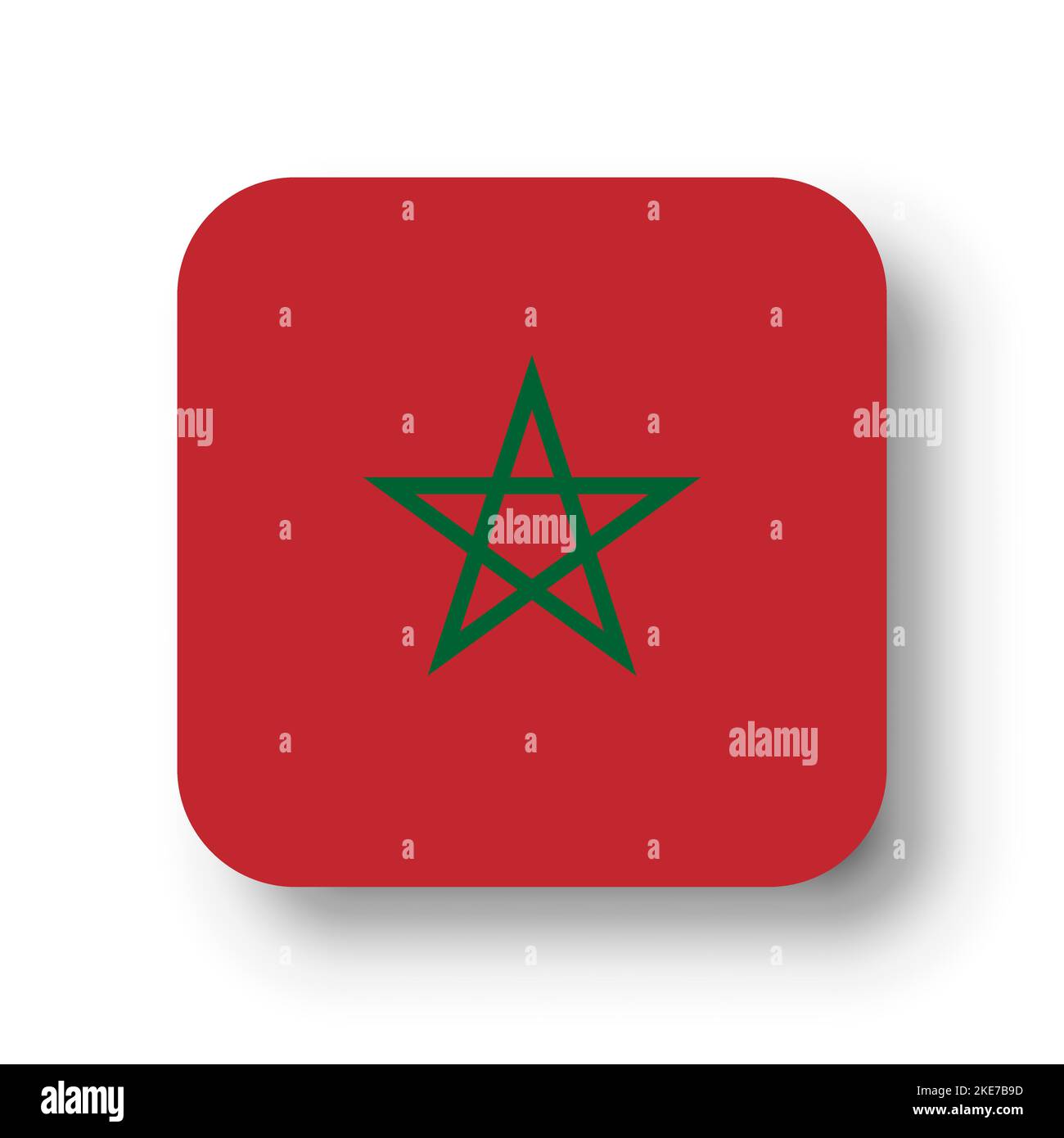 Morocco flag - flat vector square with rounded corners and dropped shadow. Stock Vector