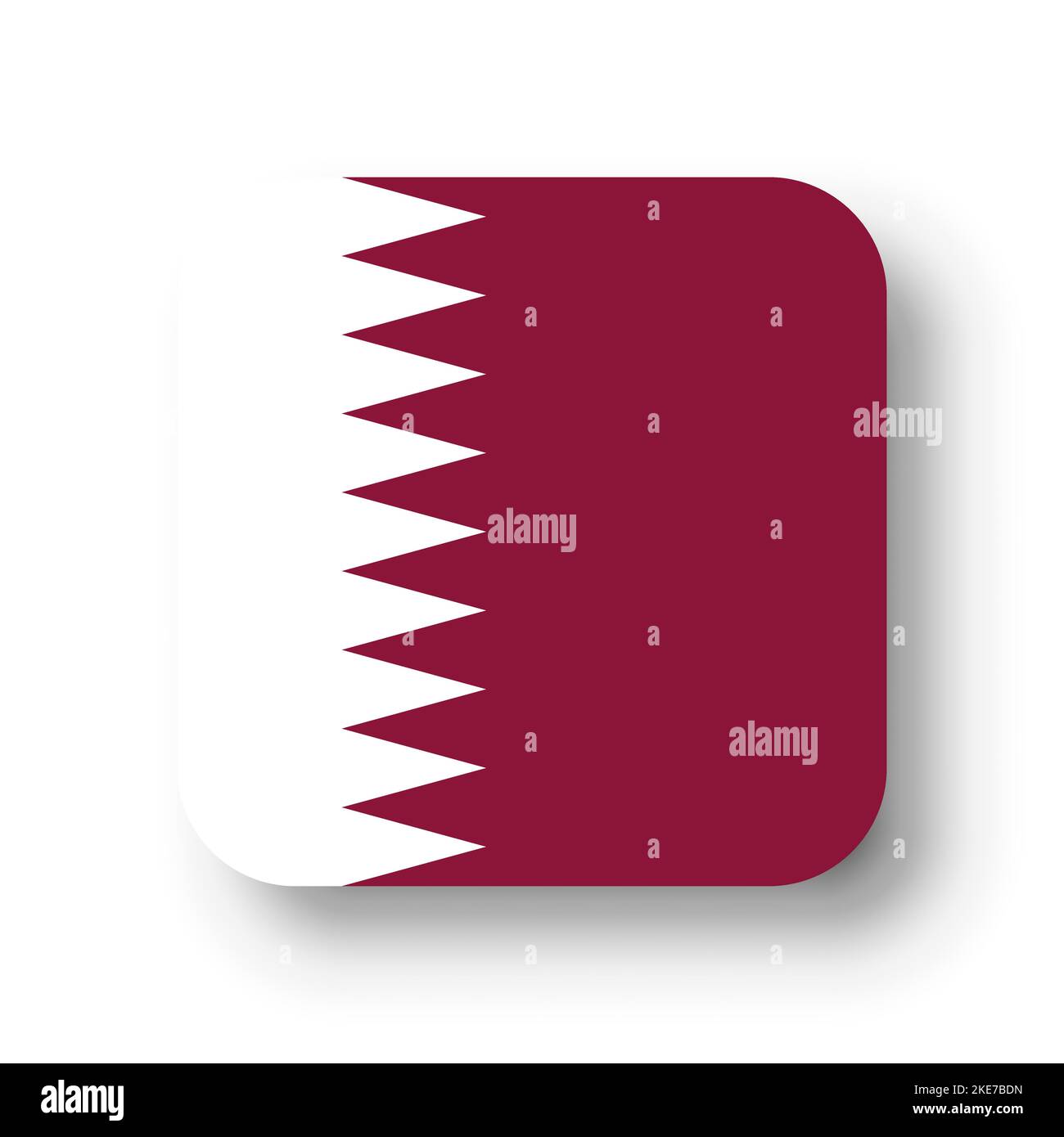 Qatar flag - flat vector square with rounded corners and dropped shadow. Stock Vector