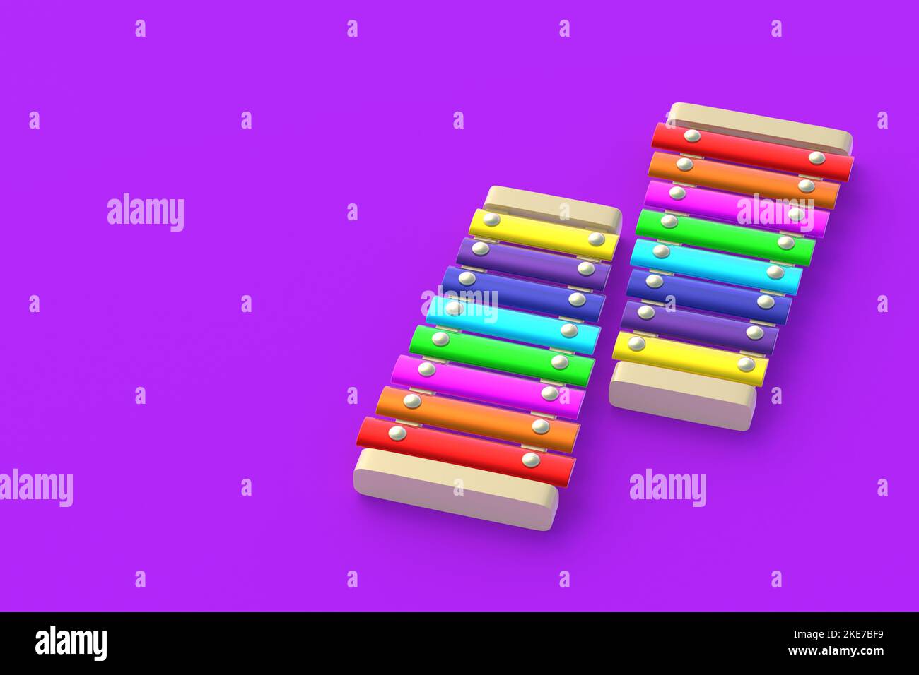 Colorful xylophones on purple background. Kids toy. Preschool education