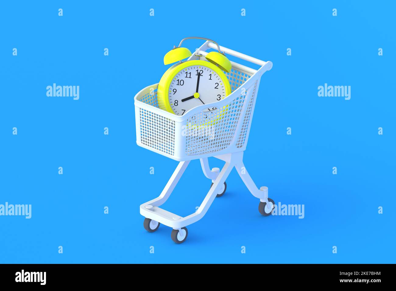 Alarm clock in market cart. 3d render Stock Photo Alamy