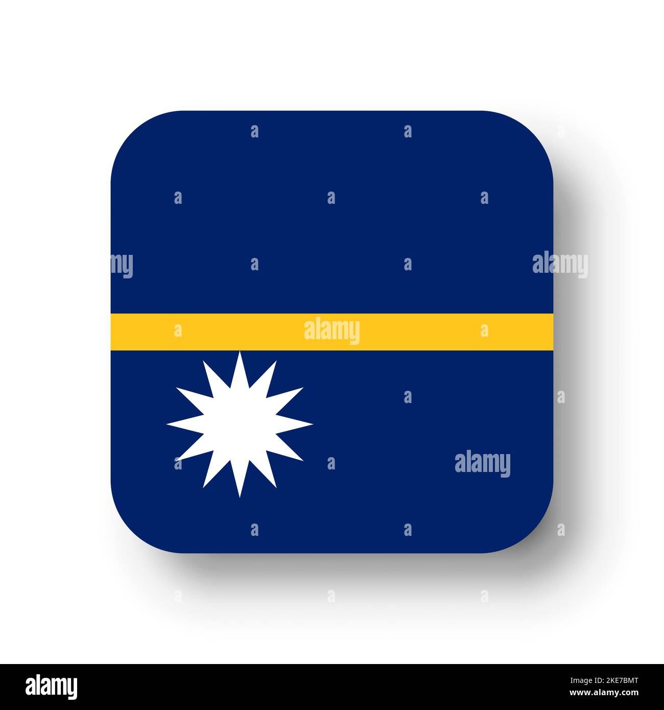 Nauru flag flat vector square with rounded corners and dropped shadow