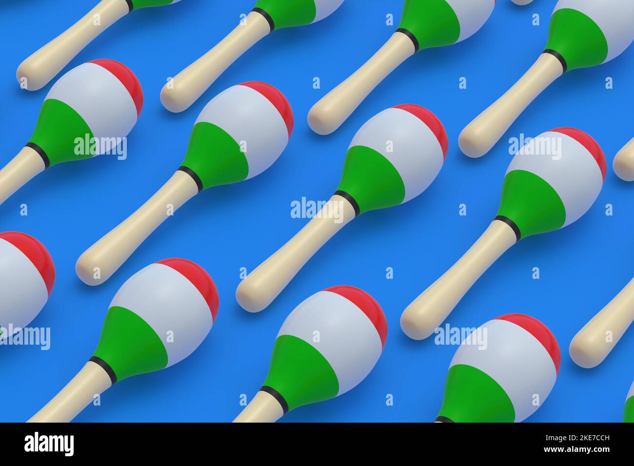 Rows of maracas on blue background. National musical instrument
