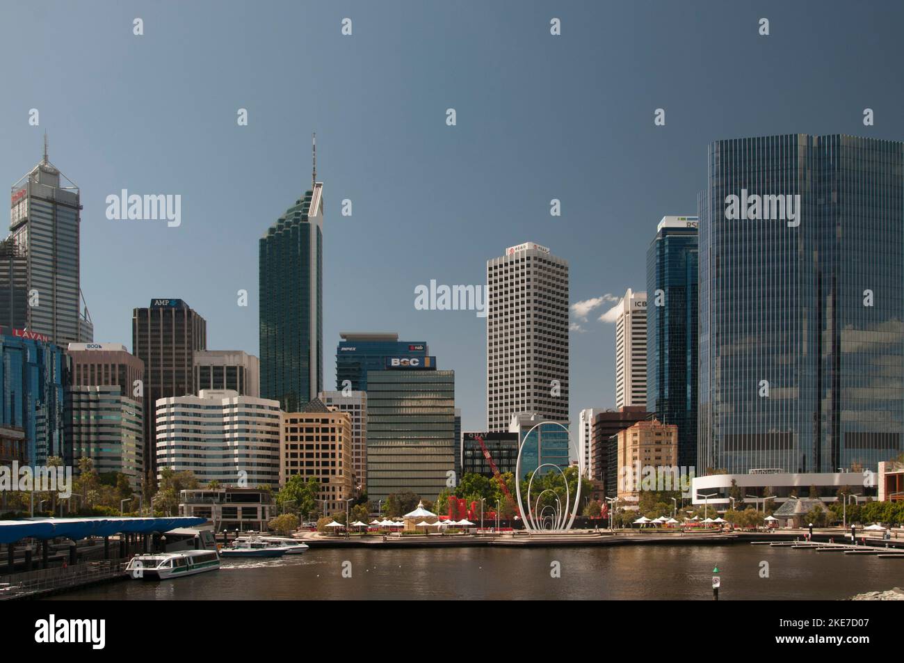 City business district seen from the Elizabeth Quay riverfront precinct. Perth, Western Australia Stock Photo