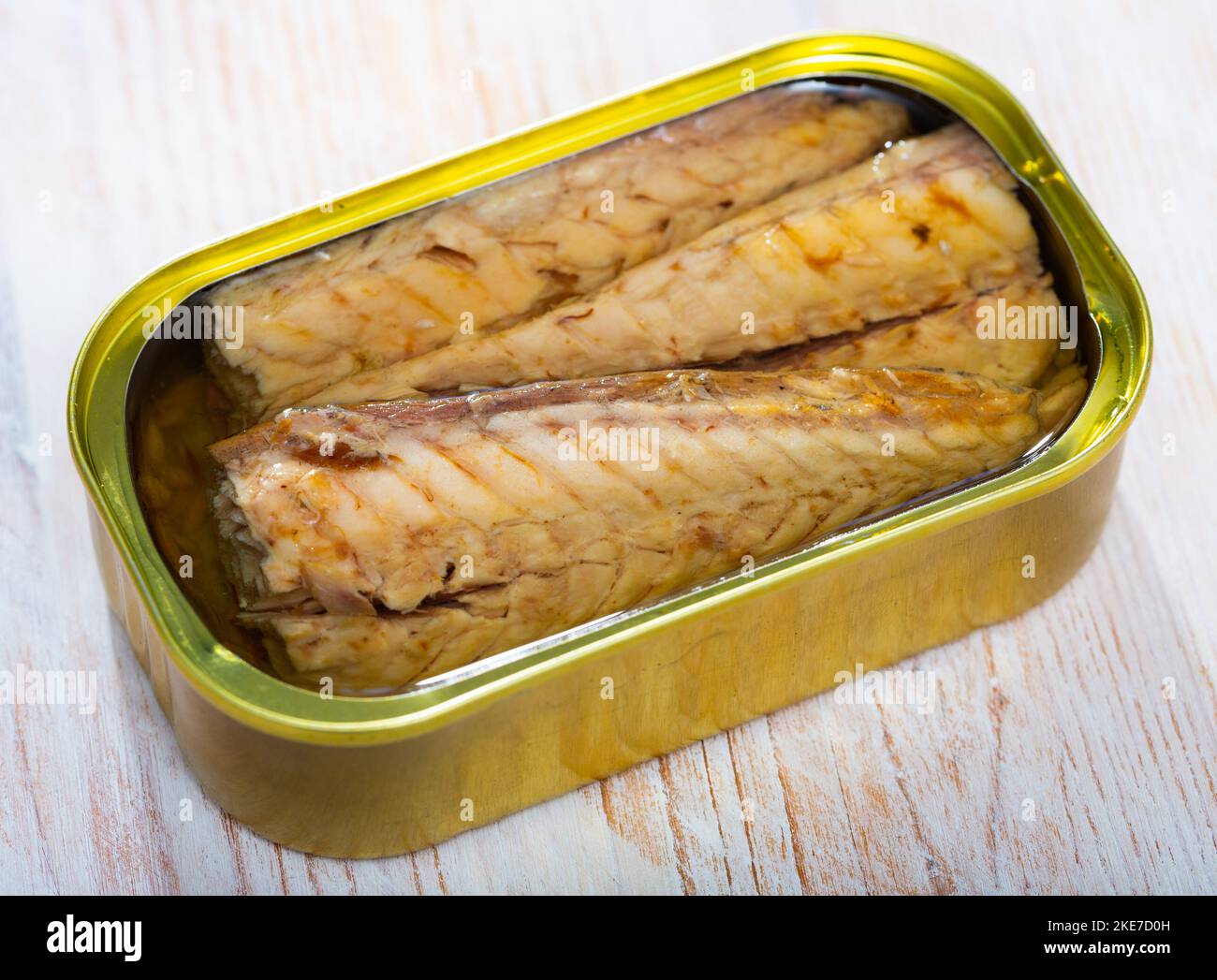 Deliciously tinned sprats fillet of mackerel in sunflower oil Stock Photo