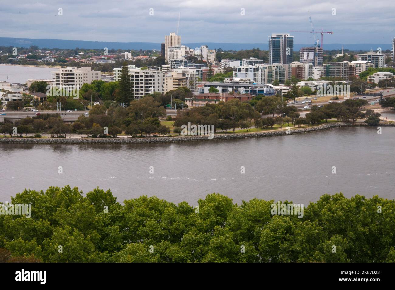 View from King's Park across the Swan River to South Perth, Western Australia Stock Photo